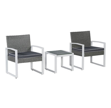 Selby 3-Piece Modern Coastal Faux Wicker Conversation Outdoor Patio Set - JONATHAN Y